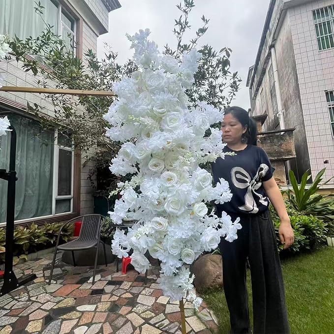 Artificial Cherry Blossom Rose Wedding Arch Flowers, Wedding Welcome Signs Floral Greenery Arrangements, Fake Flower Garland Green Leaves Rose for Home Decor Ceremony Backdrop Decor (Main flower)