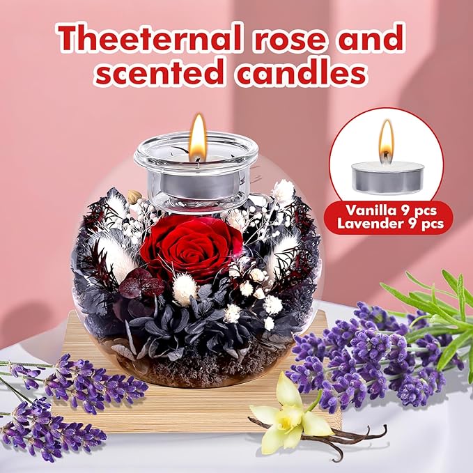 Christmas Birthday Gifts for Women Preserved Roses in Glass Dome with Scented - Romantic Preserved Flower for Women, Girlfriend, Wife, Mom, Grandma, Sister, Her-Red