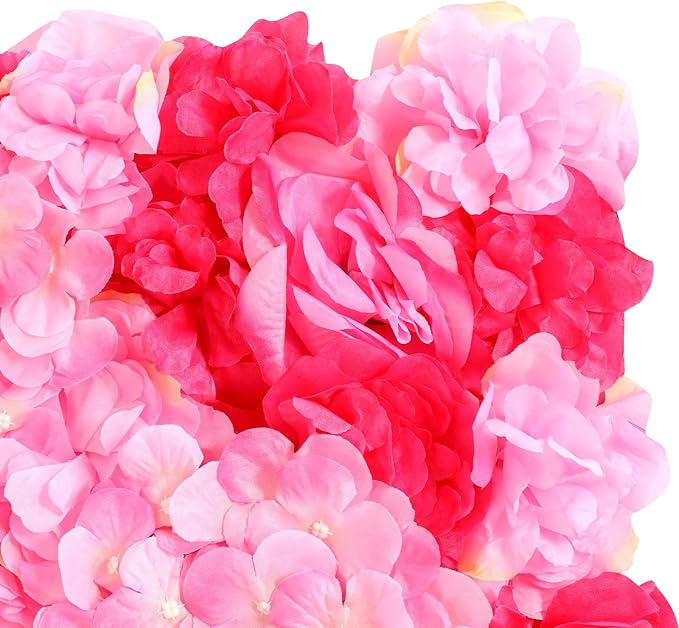 12pcs 24" x 16" Artificial Flower Wall Panel Background,3D Dark Pink Silk Dahlia Rose Flowers Wall Backdrop for Wedding Party Event Photo Backdrop Wall Decor (Type 1)