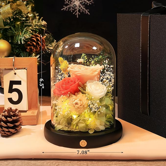 FIACO Preserved Flowers Rose Gifts for Women, Birthday Gifts Eternal Rose in Glass Dome Long-Lasting Real Forever Flowers Gifts for Mom Grandma Wife Girlfriend
