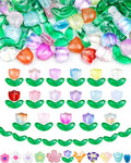 FIVEIZERO 340PCS Glass Tulip Flower Beads, 17 Colors Crystal Floral Bead Charms for Bracelets, Necklaces & DIY Jewelry Making Crafts