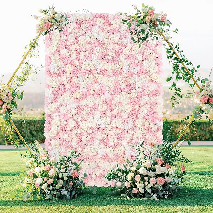 Pink Backdrop Flower Wall Panels: 3D Artificial Silk Floral Wall Panels for Wedding Birthday Decorations 24 Packs 15x15 Inches