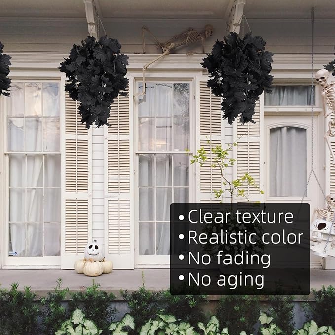 RECUTMS Black Maple Leaf Garland 2PCS Artificial Hanging Fall Halloween Maples Leaves Swag Plants 2.5ft Faux Silk Autumn Garlands for Indoor Outdoor Thanksgiving Party Home Room Fireplace Patio Decor