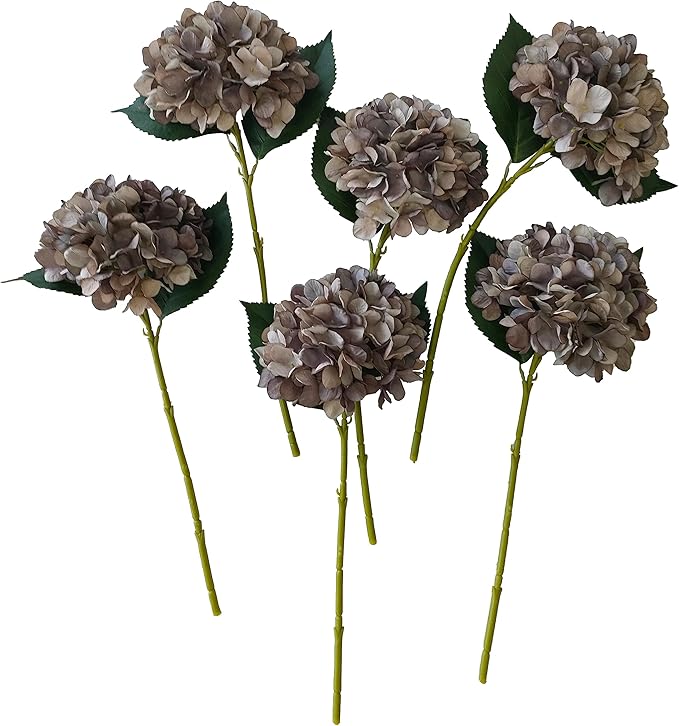 Brown Hydrangea Artificial Flowers,6 Pcs Faux Hydrangea Flowers,Artificial Hydrangeas Flowers with Stems,Fake Hydrangeas,Silk Hydrangeas Flowers with Stems for Home Decor (6, Coffee)