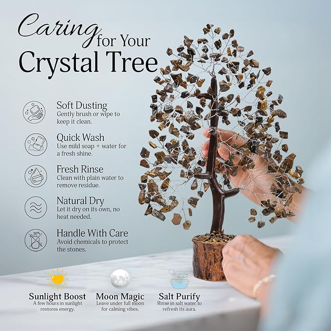 FASHIONZAADI Tigers Eye Crystal Tree, Crystal Money Tree of Life, Feng Shui Decor for Office and Home, Spiritual Gifts for Women, Reiki Gifts