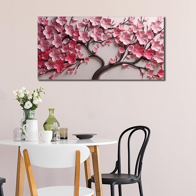 Flower Canvas Wall Art for Living Room Tree Pictures Wall Decor for Bedroom Pink Wall Art for Office Women Size 20 x 40 Inch