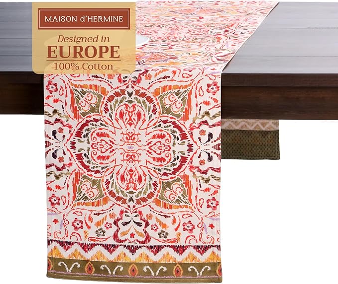 Maison d' Hermine Table Runner 100% Cotton Double Layer Table Runners 72 inches Long for Thanksgiving Christmas Decorations Home Kitchen Dining Party Wedding (Damask, 14.5" x 72")