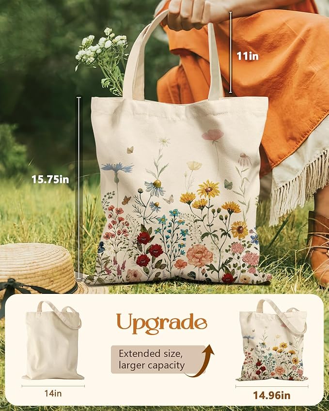 Aesthetic Tote Bag for Women- with Magnetic Buckle and Zipper Inner Pocket Cloth Cotton Canvas Tote Bags