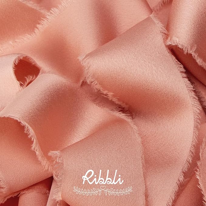 Ribbli Rose Gold Silk Satin Ribbon 1.5 Inch x 30 Yard Handmade Frayed Chiffon Rose Gold Ribbon for Gift Wrapping Wedding Invitations Bridal Bouquets Home Decor