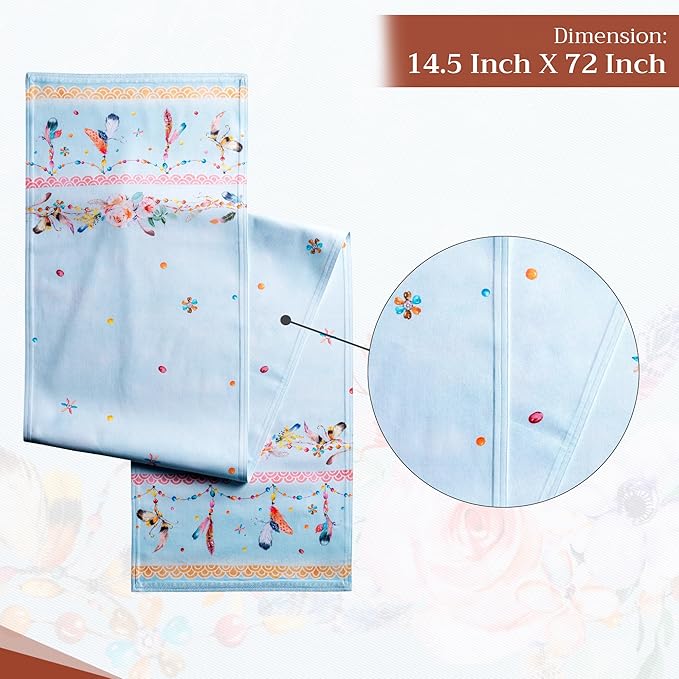 Maison d' Hermine Table Runner 100% Cotton Double Layer Table Runners 72 inches Long Decorative for Home Kitchen Dining Party Baby Shower Wedding Bridal Shower Spring Summer (Ibiza, 14.50" x 72")