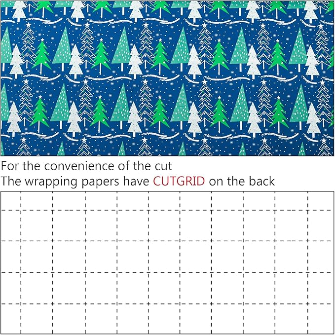 MAYPLUSS Christmas Tree Wrapping Paper Roll - 17 Inch X 33 Feet - Shine Metallic Navy Blue Elegant Christmas Tree Snow Winter Gift Wrap Paper Sheet for Holiday, Hanukkah, Festive Decoration