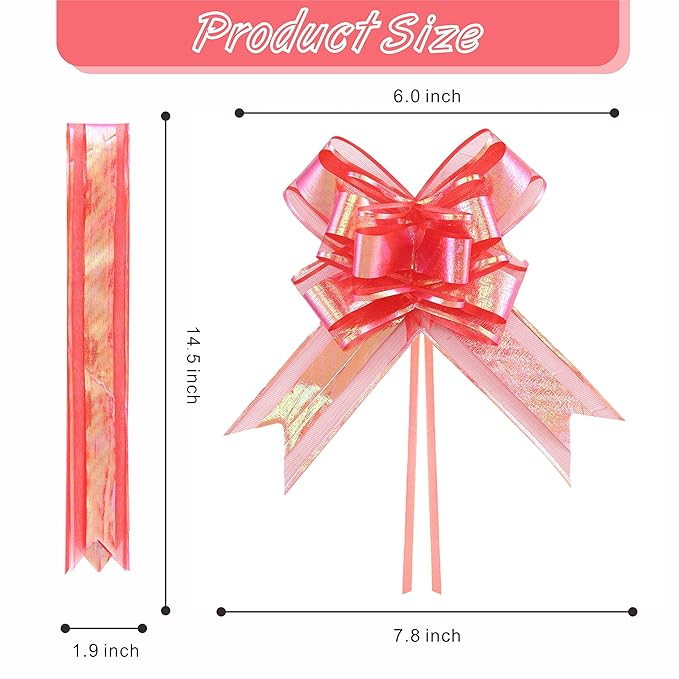 24PCS Classic Red Pull Bows for Gift Wrapping, 6" Large Pre-Tied Decorative Bows for Christmas, Wedding, Birthday, Party Decors, Reusable Instant Floral Decors for Gifts, Bouquets, Baskets