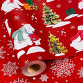 MAYPLUSS Christmas Wrapping Paper Roll - 17IN X 33FT - Red Gift Wrap Paper Featuring Christmas Tree Polar Bear Scarf Hat Reversible Snowflake for Kids, Holiday, New Year