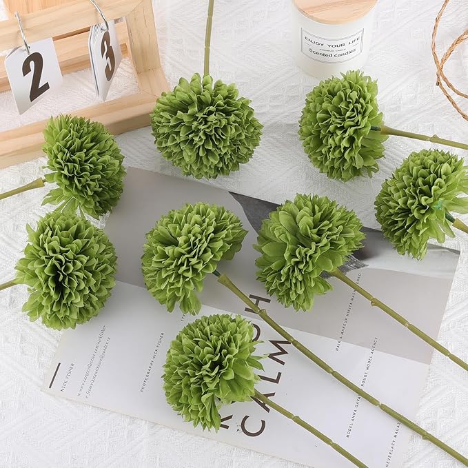 12 Pcs Artificial Chrysanthemums Flowers Green Flowers Silk Fake Mums Flowers for St Patricks Day Outdoor Wedding Table Centerpiece Home Decor (12, Green)