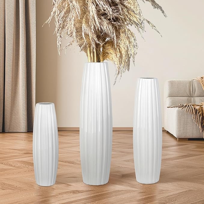 Large Floor Ceramic Vase 17.7 Inches Tall,White Modern Flower Tall Vases for Office, Home,Farmhouse,Living Room Décor,Simple Origami Design Fall Decorative Porcelain Flower Arrangement Vase Ideal Gift