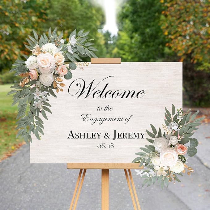 Champagne Wedding Arch Flowers, Faux Flower Swag Set of 2, Champagne Floral Swag for Wedding Arch Welcome Signs, Reception Ceremony Signs Decor