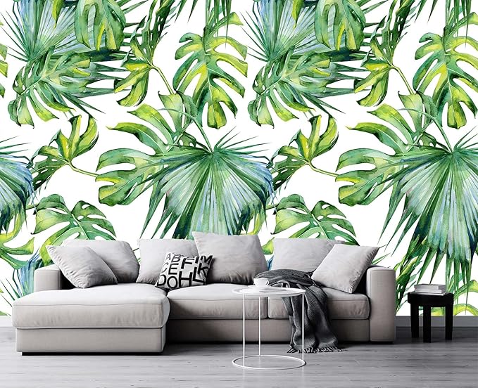 Cliouar-Wall Mural Wallpaper for Bedroom Living Room 3D Mural Monstera Tropical Plant Green Plant Banana Leaf Palm Leaf 158" x 110"(Not Self-Adhesive)