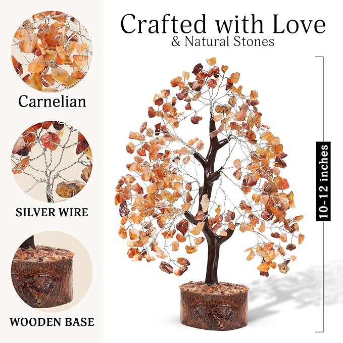 FASHIONZAADI Crystal Tree of Life Home and Office Feng Shui Decor, Carnelian Healing Crystal Handmade Bonsai Tree for Positive Energy, Good Luck, Money, Christmas Decor, Birthday Gifts for Women, Mom
