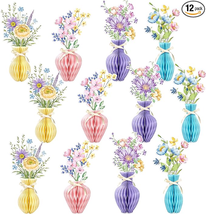 12PCS Wildflower Honeycomb Centerpiece Table Decorations Flower Centerpieces for Tables Wildflower Party Decorations for Birthday Baby Shower Wedding Spring Mothers Day Graduation Garden Party