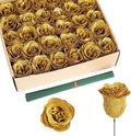 Gold Roses,30PCS Glitter Roses Bouquet Artificial Roses with Stems for Wedding Bouquet Party Christmas Home Decor(Gold)