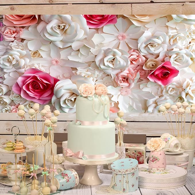 Baocicco 20x10ft Pink and White Paper Flowers Background Photography Mother's Day Backdrop Paper Flower Wall Gorgeous Wedding Flower Backdrops Beautiful Bride Baby Newborn Kids Background