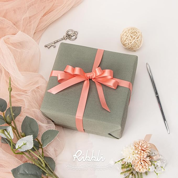 Ribbli Light Coral Satin Ribbon Double Faced Satin 1/2 inch x Continuous 50 Yards-Coral Pink Ribbon for Gift Wrapping Crafts Wedding Decoration Bows Bouquet Floral Arrangement