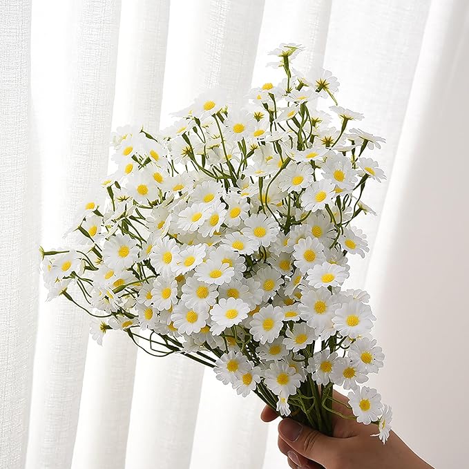 Artificial Daisies Flowers, 2 Bouquets (12 Stems) Small Faux Daisy Décor, Plastic Flowers for Garden, Porch, Window Box, Home, Wedding Decorations (Vase Not Inclouded)
