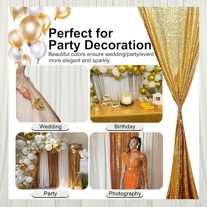 White Sequin Backdrop Curtain - 2FTx8FT, 4 Panels for Parties, Weddings & Baby Showers