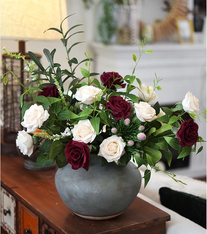 FiveSeasonStuff Light Champagne Artificial Roses Real Touch Silk Flowers with 12 Stems Wedding Bridal Bouquet Home Décor