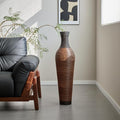Large Hand-Woven Bamboo Floor Vase, Tall Home Decor Floor Vase for Fake Flower Dried, PVC Decorative Flower Holder for Living Room, Bedroom, Dining Room, Entryway, Hallway