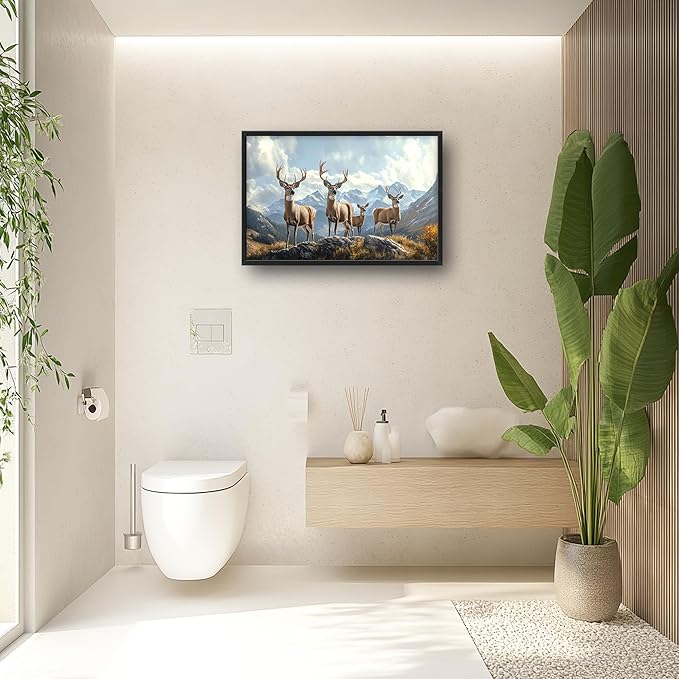 Mountain Elk Deer Large Wall Art Framed Farmhouse Wall Decor for Living Room Rustic Deer Pictures Oversized Canvas Print Painting Modern Extra Large Framed Artwork for Bedroom Office 36"x24"