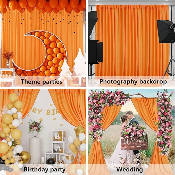 10 x 10 Feet Orange A Backdrop Curtain for Partie, Background Curtains for Photoshoot, Birthday, Wedding, Halloween, Thanksgiving, Christmas, New Year Party Decorations 5Ft x 10Ft, 2 Panels