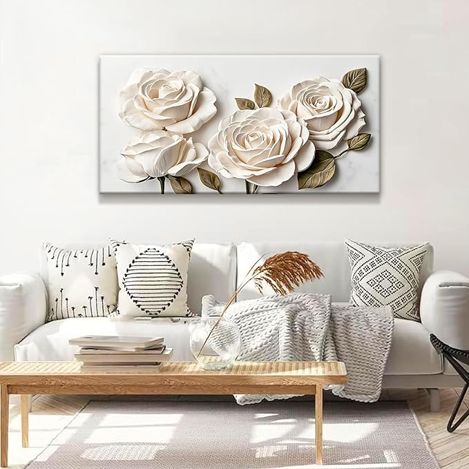 Suconvng Canvas Art Wall Decor Modern Minimalist Home Wall Decor Flower Paintings White Wall Art Prints Floral Wall Art Pictures For Bedroom Kitchen Office 20"×40"