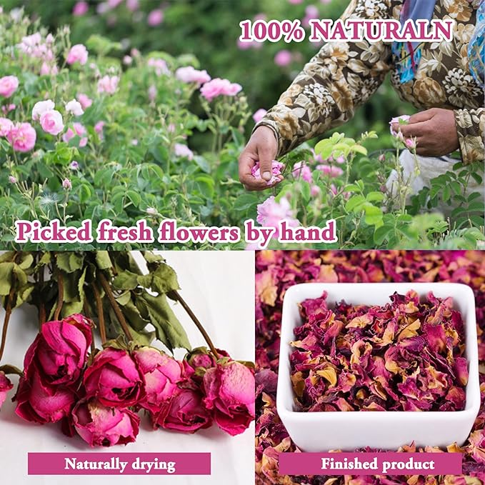 SACATR Dried Flowers, 50 Bags 100% Natural Dried Herbs Kit for Soap Making, Candle, Resin Jewelry Making, Bath, Nail - Include Rose Petals, Rosebuds, Lilium, Jasmine, Don't Forget Me and More