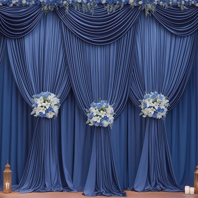 Navy Blue Backdrop Curtains - Wrinkle-Free Polyester Photography Drapes for Wedding, Baby Shower, Birthday, Graduation Party Decorations - 16 X 10FT