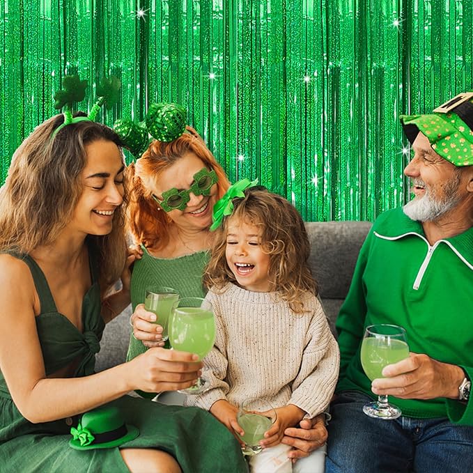 10 Pack Green Streamers Metallic Foil Fringe Curtain Backdrop for St Patrick's Day Birthday Christmas Dinosaur Animal Football Theme Party Decorations