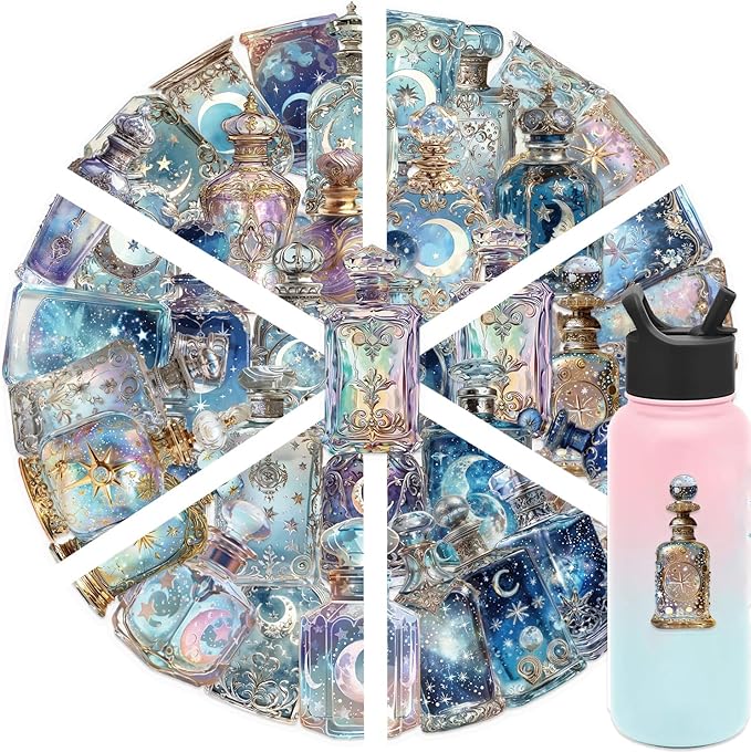 Moon & Celestial Stickers 50 Pack - Transparent PET Galaxy Stickers, Waterproof Cosmic Decals for Junk Journals, Planners, Laptops, Water Bottles - Dreamy Night Sky Starry Aesthetic Art