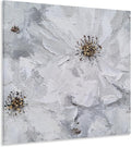 SYGALLERIER White and Gray Flower Blooms Wall Art - Handcrafted Floral Canvas with Gold Foil Embellishments Modern Flower Wall Decor for Livingroom Bedroom Bathroom 24X24