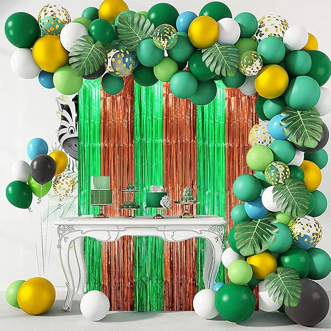 3 Pack 3.3 x 8.2 ft Green and Brown Foil Fringe Backdrop Curtains, Tinsel Streamers Party Decorations, Fringe Backdrop, Door Shimmer for Super Bowl or Birthday Party