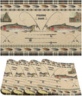 Rustic Cabin Bear Placemats Fishing Rods Lure Southwestern Check Plaid Brown Art Printed Dining Table Mats Set of 4 for Home Kitchen Holiday Picnic Party Decor 12x18in