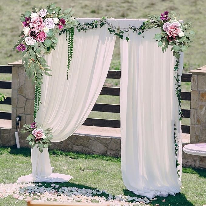 Light Purple Wedding Arch Flowers, Faux Flower Swag Set of 2, Pink White Floral Swag for Wedding Arch Welcome Signs, Reception Ceremony Signs Decor