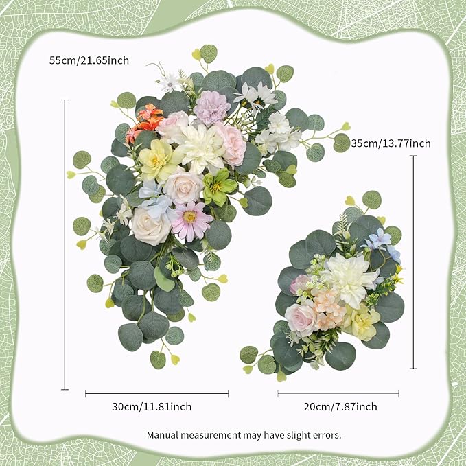 Artificial Wedding Arch Flowers for Wedding Sign,Set of 2 for Wedding Welcome Ceremony Sign,Faux Floral Swags,Wedding, Banquet and Reception Backdrop Floral Decoration (Green)