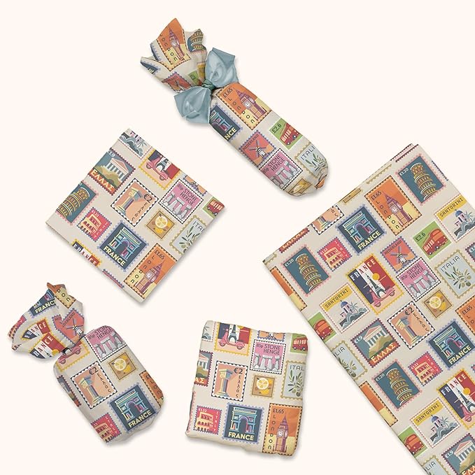 Stamps Printed Tissue Paper for Birthday Party Gift Bags or Boxes and Wrapping - Bulk Decorative Art Tissue Paper for Packaging and Gifting | 24 Sheets 20" x 30"