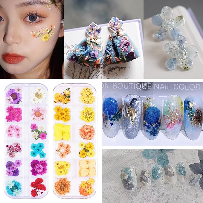60Pcs Small Dried Pressed Flowers for Crafts,Xinxinran Tiny Dry Flower Kit for Nail Art,Epoxy Resin Accessories,Bookmark,Nails, Jewelry Making,Candle,Soap,Resin Molds(1 Boxs)