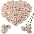 Artificial Satin Rose Flower Heads,48 Pcs Silk Rose Heads with Stems,3.3'' Rose Artificial Flowers Bulk,Artificial Rose Flower Heads for DIY Crafts Bouquet (48, Fall Pink)