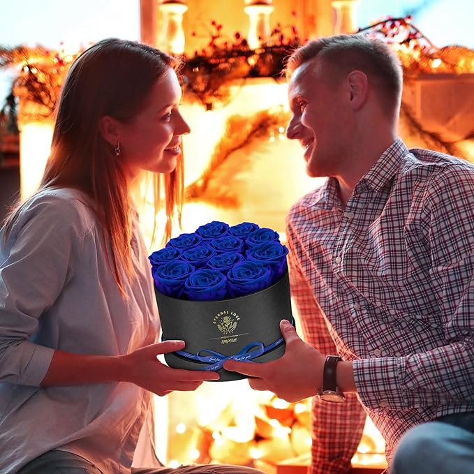 Forever Flowers,12 Roses in A Box，Real Preserved Roses，Birthday Gift for Women,Mother's Day, Anniversary - Blue Rose