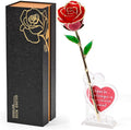 Mikasol Real 24K Gold Dipped Realistic Rose – Timeless Lifelike Bloom with Heart Puzzle Base – Romantic Red Flower Gift for Her, Wife, Girlfriend, Mom – Birthday, Anniversary, Mother’s Day (Red)