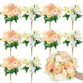 12 Bundles Peonies Artificial Flowers Silk Flowers Fake Peony Bouquet Faux Peonies Flowers Bulk for Wedding Decor Centerpiece Table Decorations (Orange White)