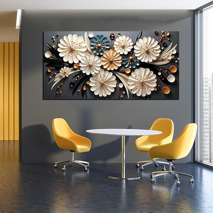 Large Wall Art for Living Room Bedroom Home Office Gold Flower Pictures Wall Art Modern Floral Artwork Framed Wall Decor Canvas Prints 29x59 In