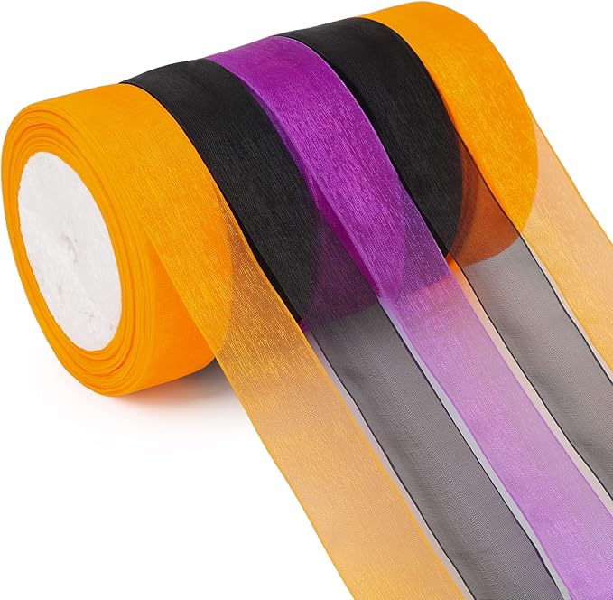 Organza Ribbon Sheer Ribbon, 1" x 125 Yd 5 Rolls Halloween for Gift Wrapping, Bouquet, Wedding, Party Decoration, Halloween